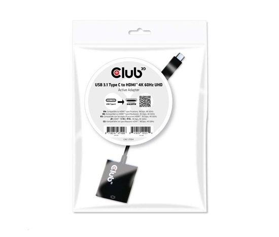 Club3D Adaptér aktivní USB 3.1 typ C na HDMI 2.0 UHD 4K60Hz HDR, 17cm