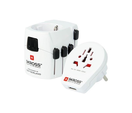 SKROSS cestovní adaptér PRO World & USB, 6,3A max., uzemněný, vč. univerzální USB nabíječky, pro celý svět