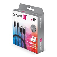 CONNECT IT Wirez Micro USB - USB, černý, 1 m (2 ks v balení)
