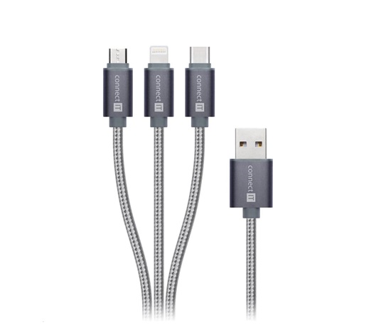 CONNECT IT Wirez 3in1 USB-C & Micro USB & Lightning, silver gray, 1,2 m