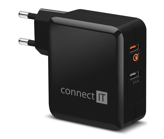 CONNECT IT QUICK CHARGE 3.0 nabíjecí adaptér 2x USB (3,4A), QC 3.0, černý