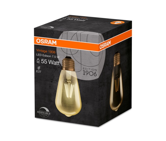 OSRAM Vintage 1906 LED CL Edison Filament GOLD 7W 825 E27 725lm 2500K (CRI 80) 15000h A+ DIM (Krabička 1ks)