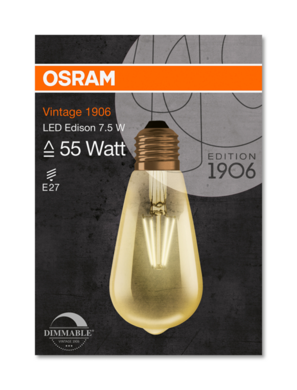 OSRAM Vintage 1906 LED CL Edison Filament 7W 825 E27 725lm 2500K (CRI 80) 15000h A+ (Krabička 1ks) | eD system a.s.